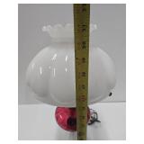 Nice Looking Vintage Cranberry & White Glass Electrified Oil Lamp