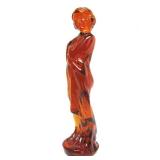 Excellent Figural Maiden Glass Flower Frog #4 - Amber