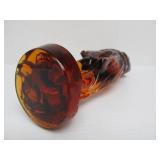 Excellent Figural Maiden Glass Flower Frog #4 - Amber