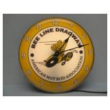 Very Cool Retro Vintage BEE LINE RACEWAY Lighted Advertising Clock