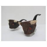 2 Larger Size NOS Unsmoked Carved Buffalo Head Smoking Pipes