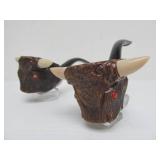 2 Larger Size NOS Unsmoked Carved Buffalo Head Smoking Pipes