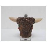 2 Larger Size NOS Unsmoked Carved Buffalo Head Smoking Pipes