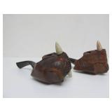 2 Larger Size NOS Unsmoked Carved Buffalo Head Smoking Pipes