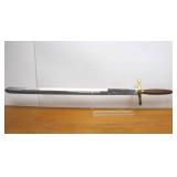 LARGE Stainless Steel Sword w/Wood Handle, Solid Brass Guard, & Leather Sheath - New In Box #1