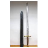 LARGE Stainless Steel Sword w/Wood Handle, Solid Brass Guard, & Leather Sheath - New In Box #3