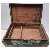 Antique Small Trunk & Old Hinged Wood Boxes