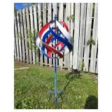 Awesome Vintage Red White & Blue Metal Yard Garden Spinning Sculpture