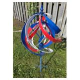 Awesome Vintage Red White & Blue Metal Yard Garden Spinning Sculpture