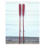 Great Pair of Old Vintage Red Wooden Canoe Paddles