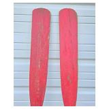 Great Pair of Old Vintage Red Wooden Canoe Paddles