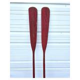 Great Pair of Old Vintage Red Wooden Canoe Paddles
