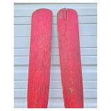 Great Pair of Old Vintage Red Wooden Canoe Paddles