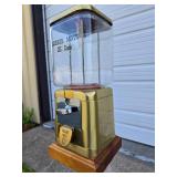 Great Looking Old Vintage 25 cent "Breath Mint" Coin-Op Vending Machine w/Wood Pedestal Stand