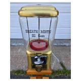 Great Looking Old Vintage 25 cent "Breath Mint" Coin-Op Vending Machine w/Wood Pedestal Stand