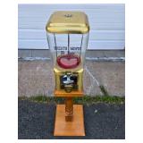 Great Looking Old Vintage 25 cent "Breath Mint" Coin-Op Vending Machine w/Wood Pedestal Stand