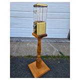 Great Looking Old Vintage 25 cent "Breath Mint" Coin-Op Vending Machine w/Wood Pedestal Stand