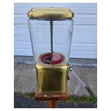 Great Looking Old Vintage 25 cent "Breath Mint" Coin-Op Vending Machine w/Wood Pedestal Stand