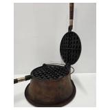 Antique WAGNER Cast Iron Waffle Iron w/Tall Stand