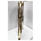 Vintage Brass & Wood Round Rolling 2-Tier Cart Table