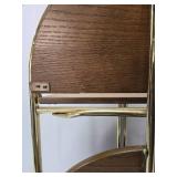 Vintage Brass & Wood Round Rolling 2-Tier Cart Table