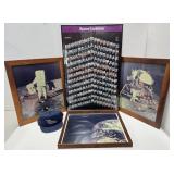 Large Vintage Space Exploration Framed Items & Hat - Boeing Aerospace Operations Employee