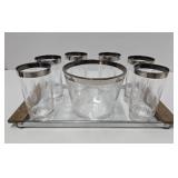 Very nice Looking Mid Century Glass Tumbler Set w/Original Serving Tray