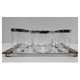 Very nice Looking Mid Century Glass Tumbler Set w/Original Serving Tray