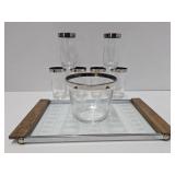Very nice Looking Mid Century Glass Tumbler Set w/Original Serving Tray