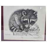 Pair of Hand Signed Framed & Numbered Prints by Dan Brewer - Bear & Raccoon