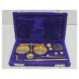 Antique Brass Weight & Scale Set w/Case