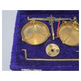 Antique Brass Weight & Scale Set w/Case