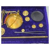 Antique Brass Weight & Scale Set w/Case