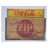2 Vintage Wooden Advertising Soda Crates - Coca Cola & ZIP