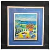 J. Picot - Signed Framed Serigraph "La Terrasse Sur LaBaie" Coastal Theme
