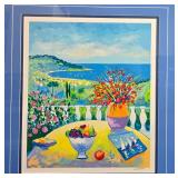 J. Picot - Signed Framed Serigraph "La Terrasse Sur LaBaie" Coastal Theme
