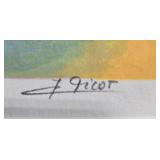 J. Picot - Signed Framed Serigraph "La Terrasse Sur LaBaie" Coastal Theme