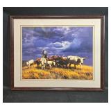 Framed Western Cowboy and Cattle Artwork by A. Cox "Storms Coming"