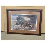 Jim Jordan Print "Giddy-Up" Framed Western Artwork Featuring Train and Cattle