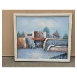 Original Framed Oil on Canvas Artwork - Abstract Architectural Scene