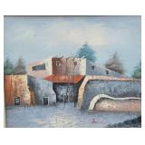 Original Framed Oil on Canvas Artwork - Abstract Architectural Scene
