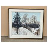 Framed "Winter Road" Landscape Oil Painting by Corinne, 1978
