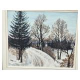 Framed "Winter Road" Landscape Oil Painting by Corinne, 1978