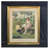 Framed Children in the Park Print - see photo for artist signature