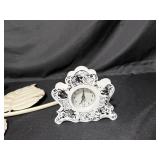 Vintage White Metal Clock with Floral Design