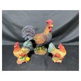 Set of 3 Hand-Painted Rooster Figurines