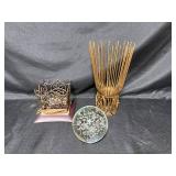 Decorative Collection: Wire Basket, Candle Holder & Glass Orb