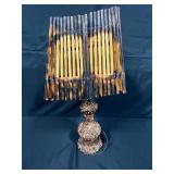 Vintage Wooden and Stone Table Lamp with Unique Shade Design