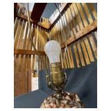 Vintage Wooden and Stone Table Lamp with Unique Shade Design