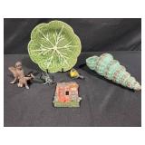 Collection of Garden-Themed Decor Items: Figurines, Plate, Switch Cover, and Vase